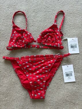 Solid and Striped Bikini - Red Umbrella Print, small, NEW